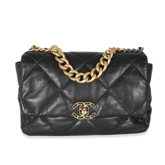 Chanel Black Shiny Lambskin Chanel 19 Flap Bag - Picture 1 of 9